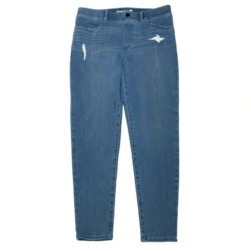 BETABRAND Denim blue jeans Pull on Skinny leg 4 pocket Stretchy Size Large